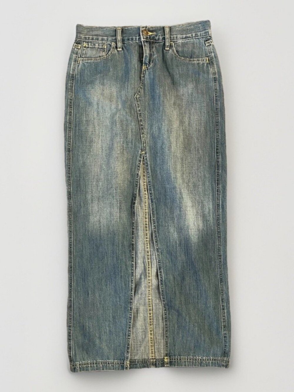 Old Navy Denim Long Skirt Womens Size 0 Medium Wash Front Slit Y2k Western